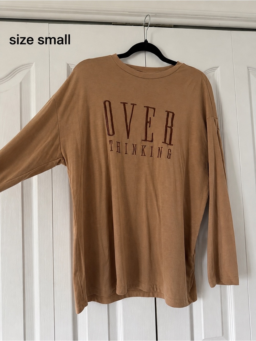 Overthinking Graphic Long Sleeve Tee - Tan